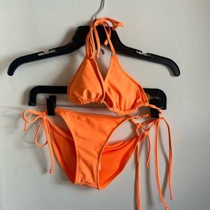 Forever 21, S, orange, swimsuit set, never worn, ties around neck + back + hips